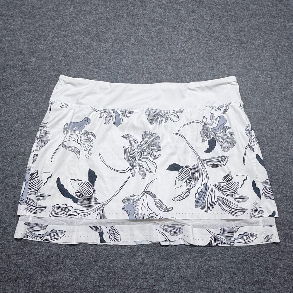 Athleta Floral Print Laser Run Skort Womens XL White Gray Black Built-In Shorts